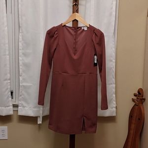 Favlux mauve long sleeve v-neck knee length dress